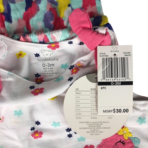 KOALA BABY Girls 2-Pack Cotton Rompers - Picture 5 of 5
